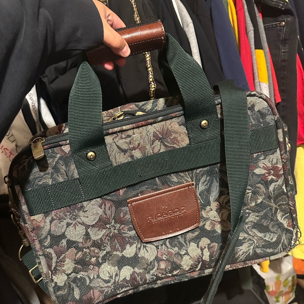 Floral Shoulder Bag - Green and Brown